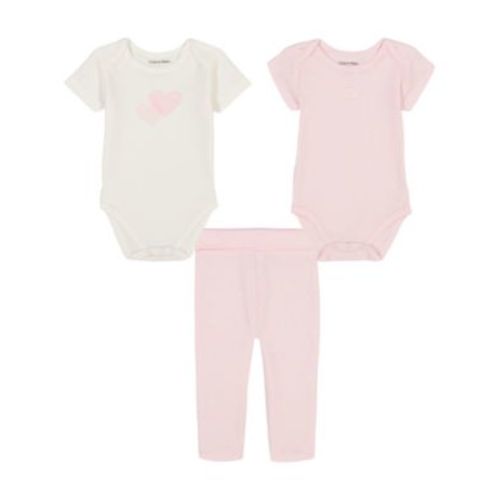 Baby Girls 3-Piece Logo Hearts Bodysuits and Printed Leggings Set