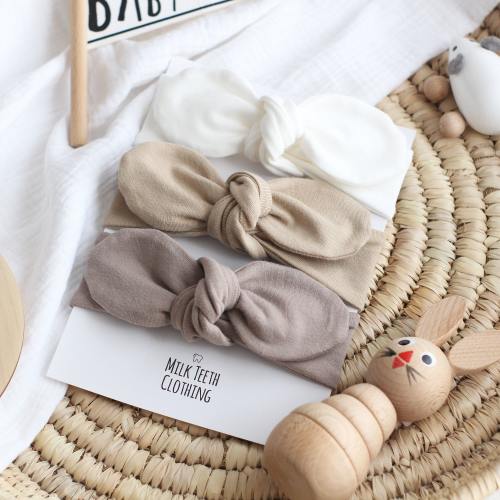 Neutral Baby Headband Set: Soft Cotton Jersey Knot Headbands