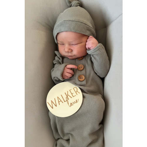 Eucalyptus Bamboo Waffle Newborn Baby Knot Gown & Hat Set