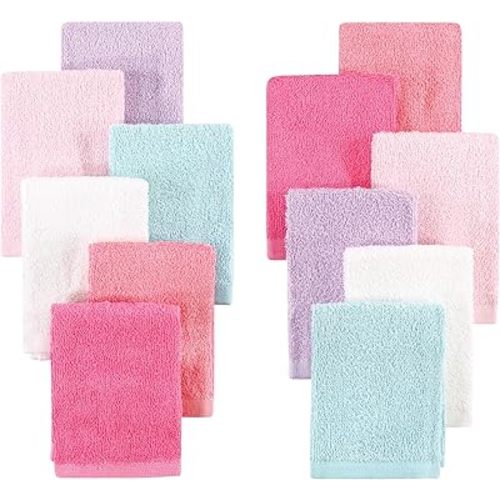 Hudson Baby Unisex Baby Rayon from Bamboo Woven Washcloths 12pk, Pink Lilac, One Size