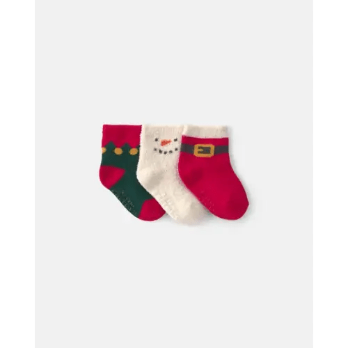 Baby Boy 3-Pack Santa Christmas Booties - Red/White/Green | Carter's