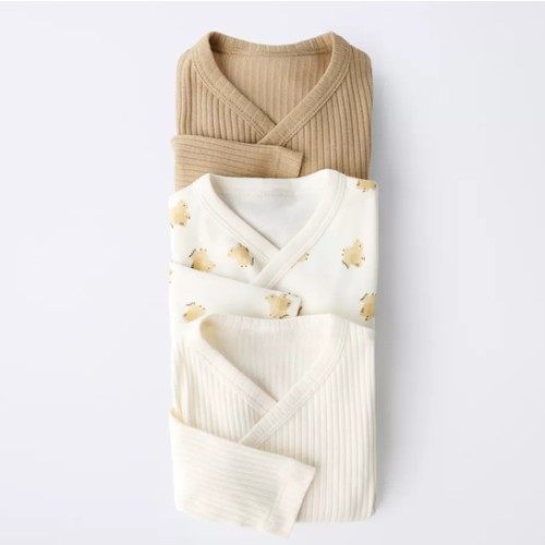 THREE-PACK OF KIMONO NECK BODYSUITS WITH BIRDS - Dark khaki