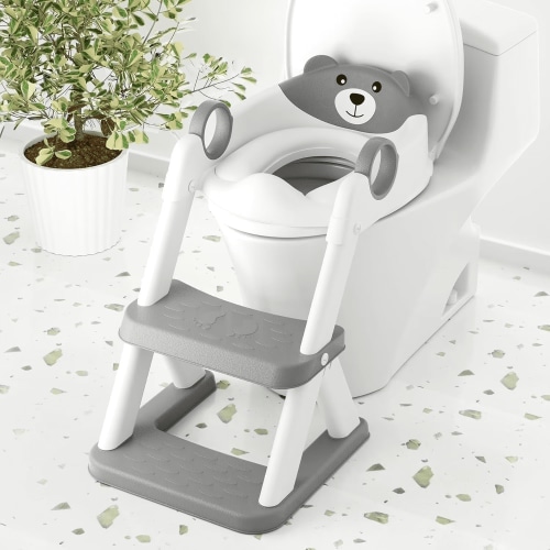 COOSEYA Foldable Potty Training Toilet for Toddlers with 2 Step Ladder Ages 12+ MonthsGray