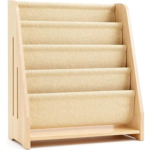 Baby Bookshelf Wood Montessori Kids Book Shelf Dutch Design 5Tier Scalloped,NaturalMapleWood Pattern