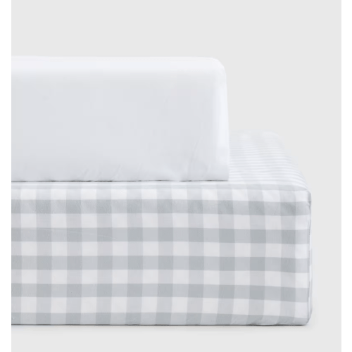 Organic Percale Gingham Crib Sheet 2-Pack in Blue Fog
