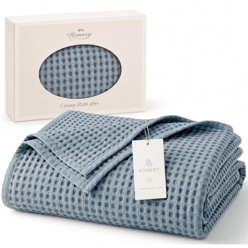 Konssy Waffle Baby Blanket for Boys & Girls, Softer Newborn Swaddle Blanket | 2026 Upgraded Waffle Knit, Cozy Crib Blanket for Nursery, Stroller & Toddler Bed, Machine Washable, 43" x 43"(Blue)