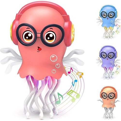 Dancing Jellyfish Baby Toy, Crawling Jellyfish Tummy Time Toy, Magic Dancing Music Crawling Toys for 3 4 5 6 7 8 Year Old Girl Kids Boy Birthday Gifts, Interactive Relax for Office Desk