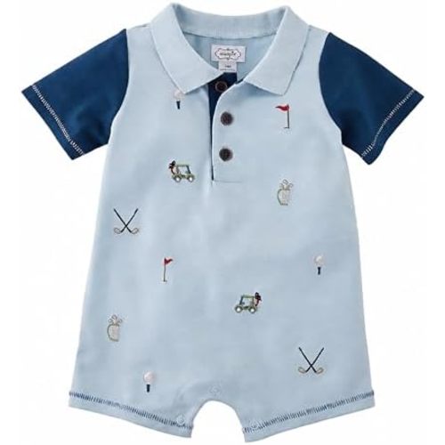 Mud Pie Baby Boys' Golf Pique Schiffly Romper