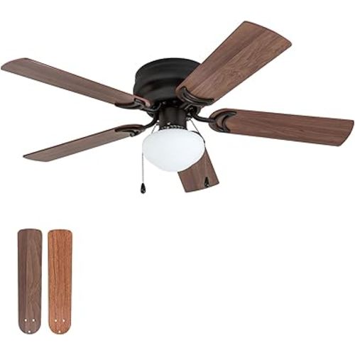 Prominence Home Alvina Traditional 42 Inch Ceiling Fan with Light, LED Flush Mount Ceiling Fan, Indoor Fan with 5 Blades, Light Cherry and Maple Brown Blade Finish Options, Bronze (50860-01)