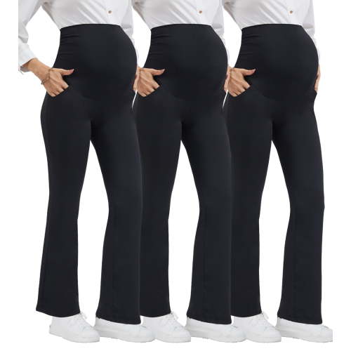 Beaisland Women's Plus Size Maternity Pants Casual Stretchy Comfy Lounge Leggings Over The Belly Yoga Work Dress Pants with Pockets 3-Pack