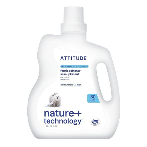 ATTITUDE Liquid Fabric Softener, Plant-Based & Vegan, HE Compatible, Naturally Derived, Wildflowers Scent, 80 Loads, 67.6 Fl Oz