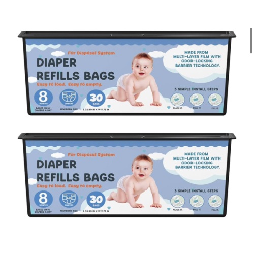 Diaper Pail Refills Bags with 30 Bags Compatible with Genie Easy Roll Signature Diaper Pails and Platinum Diaper Pails, Lasts Up to 8 Months, 7-Layer Odor-Barrier Technology, 2 Packs (60 Bags)