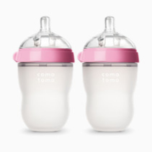 Comotomo Natural Feel Silicone Baby Bottles - Pink, 8 Oz, 2