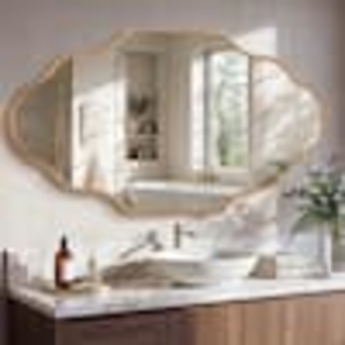 Hochwertiges 24 in. W x 36 in. H Scalloped Gold Aluminum Alloy Framed Wall Mirror Irregular Decorative Wall Mirror MR014GOD-M-HD