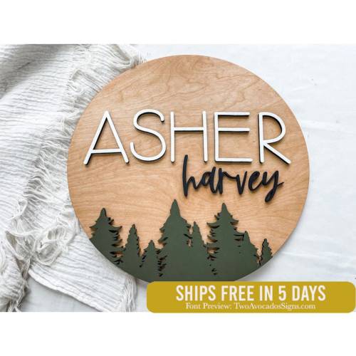 Nursery name sign, woodland nursery, forest name sign, above crib baby name sign, boy name sign, trees nursery sign, boy nursery sign