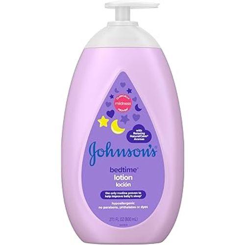 Johnson's Moisturizing Bedtime Baby Lotion with Coconut Oil & NaturalCalm Aromas to Help Relax Baby, Hypoallergenic & Free of Parabens, Phthalates & Dyes, Mild Baby Skin Care, 27.1 fl. oz