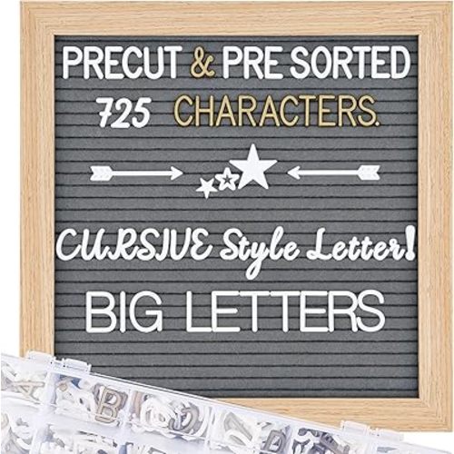 Grey Changeable Felt Letter Board, 10x10 Inch, 725 Pre-Cut & Sorted Letters, First Day of School, Classroom Decor, Message Sign