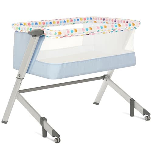 Dream On Me Flora Baby Bassinet in Confetti Blue, Lightweight and Portable Travel Bassinet with Carry Bag, Five Adjustable Height Position, Mattress Pad Included