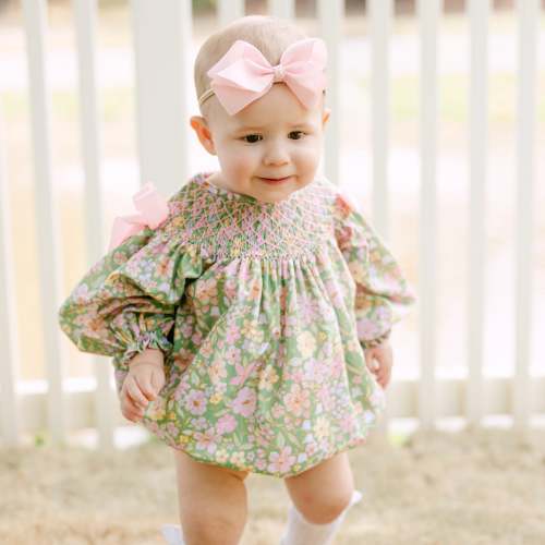 Greta Green Floral Smocked Bishop Bubble – Little Bear Smocks