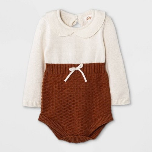 Baby Girls' Peter Pan Collar Sweater Romper - Cat & Jack™ Brown