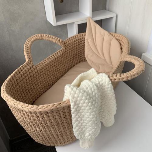 Baby Moses basket. Baby crib. Handmade baby cradle. Crochet nursery decor. Newborn shower and new mother gift idea.