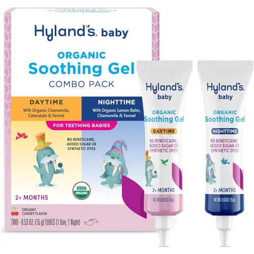 Hyland's Baby Organic Day and Night Soothing Gel Combo Pack, Cooling Gel for Oral Discomfort, Easy-to-Apply, Ages 2 Months and Up, 1.06 Ounce (2 Tubes of 0.53 oz.)