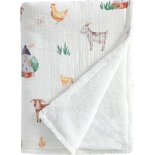 Baby Blanket 40x30 Farm Animals - Cotton Fleece Crib Blanket for Boys Girls, Soft Breathable Nursery Stroller Blanket, Cow Pig Sheep Baby Blanket for Infant Toddler, Machine Washable