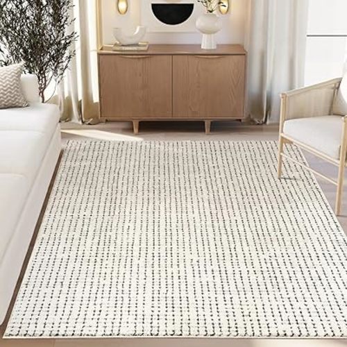 Abani Cream/Black Area Rug – 4' x 6' – Oliver Collection – Crosshatch Pattern – Non-Shedding, Easy to Clean – Durable for Living Room, Bedroom, or Office, Pet & Child Friendly