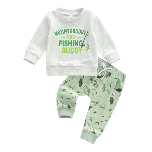 Kupretty Toddler Baby Boy Clothes Fishing Outfit Fish Crewneck Pullovers Sweatshirt + Graphic Pants 6 12 18 24 Month 2T