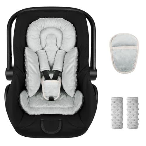 Infant Car Seat Insert Boy Girl, 3 in 1 Newborn Carseat Insert with Strap Pads, Car Seat Head Support for Baby Strollers, Swings, and Bouncers, Comfortable and Machine Washable, Grey