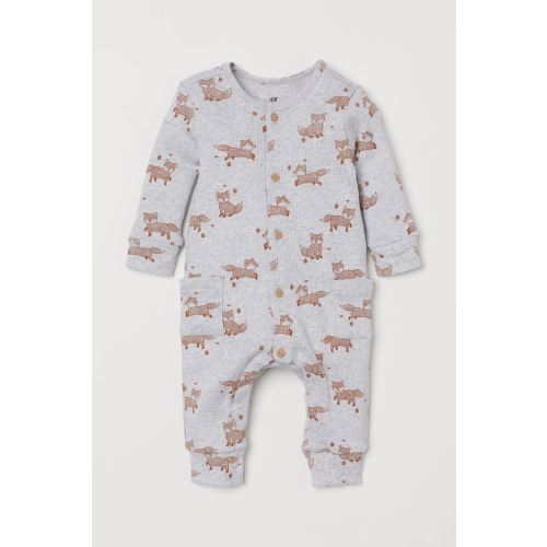 Ribbed Romper Suit - Light gray melange/foxes - Kids | H&M US