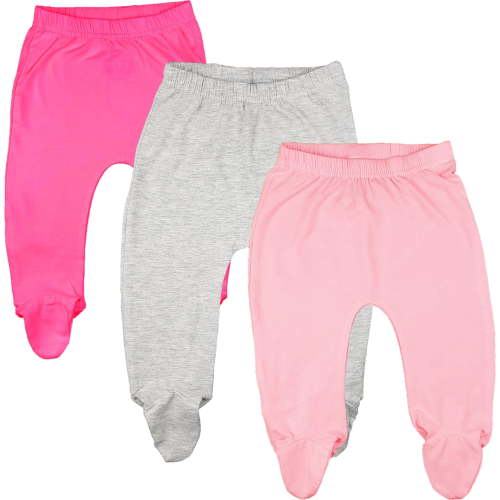 123 Bear Baby Soft Cotton Spandex Pants with Feet, Pink Cerise 3-Pack, Newborn