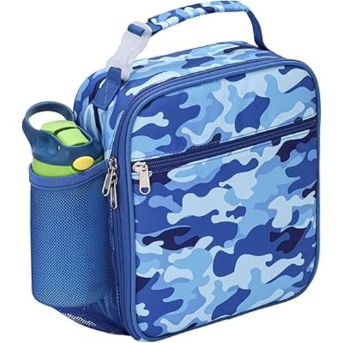 Bagseri Kids Lunch Box for Boys - Insulated Toddler Lunch Bag Fits Bento Box, Reusable Daycare Cooler Tote with Clip Handle, Water-Resistant Lining, Blue Camo