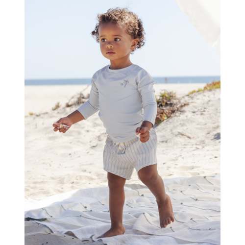 Boys Swim Short Blue + Butterscotch Stripe