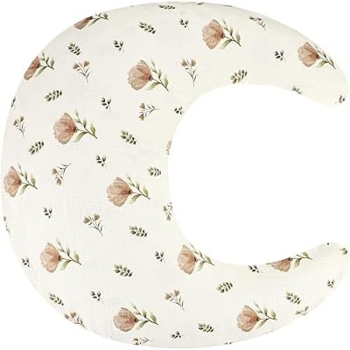 SWESEN Muslin Nursing Pillow Cover, Soft Removable Cover for Breastfeeding Pillows, Pillow Slipcover for Baby Boys and Girls, Comfortable & Breathable, Floral, Washable (Only Cover)