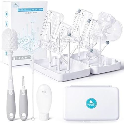 Termichy Travel Bottle Cleaning Kit: Portable Drying Rack & Brush Set for Working Moms - Compact Baby Essentials for Hotel & Camping