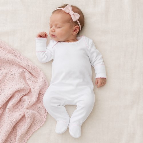 Solid Essentials White Lap Footie with Pink Trim