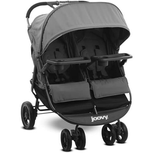 Joovy Scooter X2 Side-by-Side Double Stroller Featuring Dual Snack Trays, One-Handed Fold, Multi-Position Reclining Seats, Adjustable Leg Rests, and in-Seat Storage (Charcoal)
