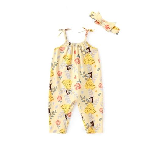 Disney Frozen Elsa Princess Minnie Stitch Marie Girls Romper with Bow Tie Strap and Headband Cute Jumpsuit for Baby & Toddler