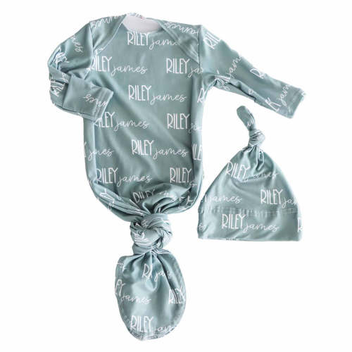 Personalized Font Duo Newborn Baby Knot Gown | Best Selling Neutrals