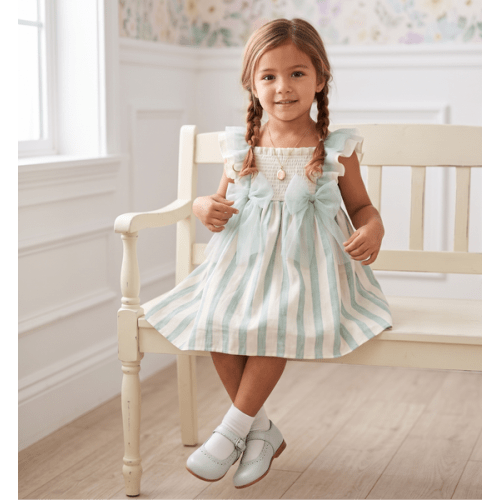 GIRLS STRIPED AND TULLE BOWS DRESS TRIESTE – Lilileyba