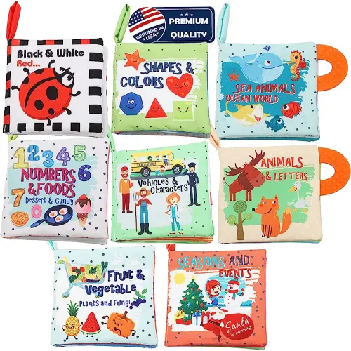 Baby Books Toys Gifts, Touch and Feel Cloth Crinkle Books for Babies,Infant Toddler Baby 0-3-6-12-18 Months,Early Learning Toys 6 to 12 Months 1-2 Years Old, Easter Shower Gift for Boys Girls,8 PCS
