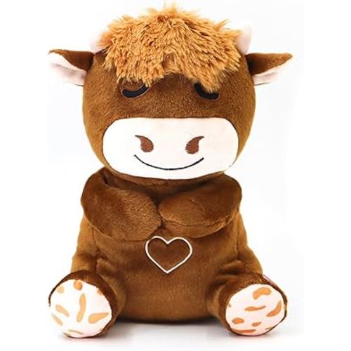 Highland Cow Plush Baby Sleep Soother - Heartbeat Stuffed Animal with Calming Light, White Noise, Shush, and Mother's Heartbeat for Newborns, Boys & Girls