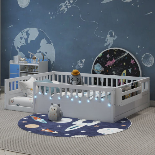 Montessori Bed with Lights & Storage Shelf for Baby,Kids Bed Frame for Girls, Boys, Floor Bed Frame Without Slats | Wayfair