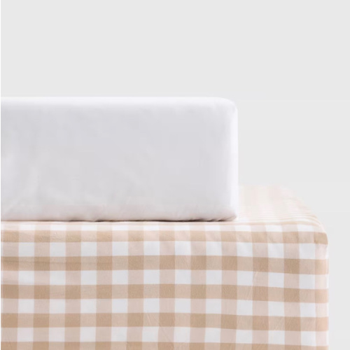 Organic Percale Gingham Crib Sheet 2-Pack in Cafe