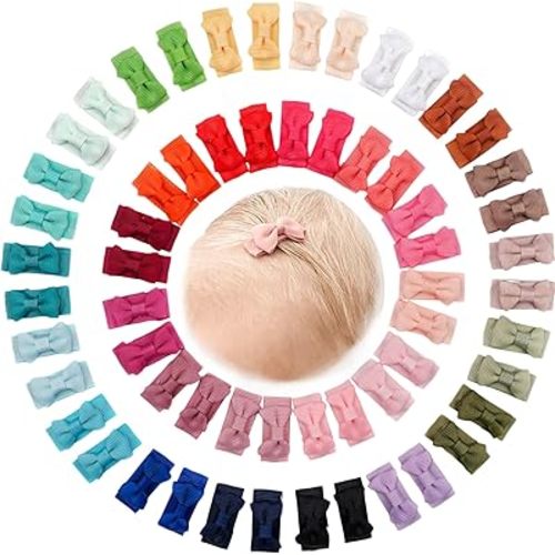 CÉLLOT 60Pcs Baby Hair Clips 1.2" Tiny Baby Bows Snap Hair Clips for Thin Hair Grosgrain Ribbon Hair Bows Clips for Baby Girls Toddlers Infant in Pairs