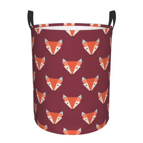 Large Laundry Basket with Handles - Fox Print Burgundy Kids Baby Dirty Clothes Laundry Hamper for Bedroom Aesthetic