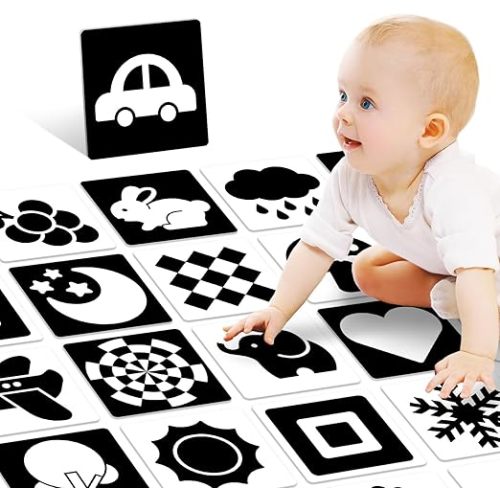 High Contrast Baby Cards for Infants, Black and White Baby Cards High Contrast Baby Toys for Newborns Visual Stimulation Brain Development Learning 20 Pcs 40 Pages 5.7'' x 5.7'' （0-3 Months）