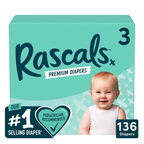 Rascals Premium Absorbent Baby Diapers, Size 3, Carton, 136 Count - Walmart.ca