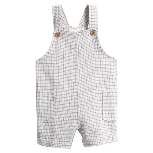 Check Stretch Cotton Blend Short Overalls, 6M